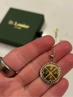 D. Louise Gold Round Engravable Compass Pendant Necklace